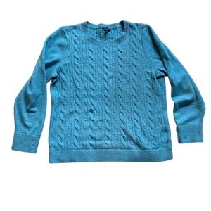Talbots Women's Blue Cable‎ Knit Pullover Sweater Size L Long Sleeve crew neck
